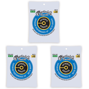 3PK Martin Guitar MA170 Authentic Acoustic Strings 80/20 Bronze Extra Light