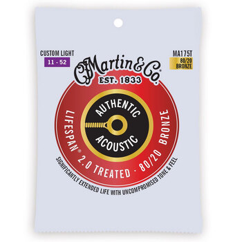 Martin Guitar MA175T Authentic Treated Strings 80/20 Bronze Custom Light