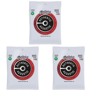 3PK Martin Guitar MA530T Authentic Treated Strings Custom Light
