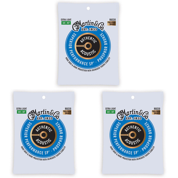 3PK Martin Guitar MA530 Authentic Strings 92/8 Phosphor Bronze Extra Light