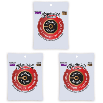 3PK Martin Guitar MA535T Authentic Treated Strings 92/8 Phosphor Custom Light
