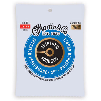 3PK Martin Guitar MA540PK3 Authentic Strings 92/8 Phosphor Bronze Light