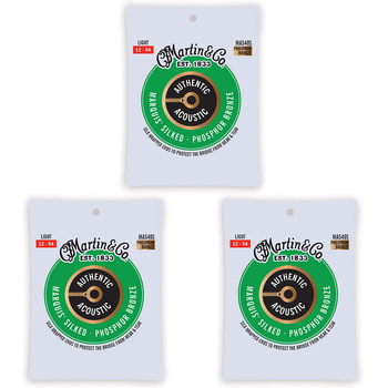 3PK Martin Guitar MA540S Authentic Silked Strings 92/8 Phosphor Bronze Light