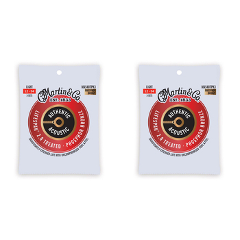 2x 3PK Martin Guitar MA540TPK3 Authentic Treated Strings 92/8 Phosphor Light