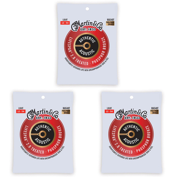 3PK Martin Guitar MA540T Authentic Treated Strings 92/8 Phosphor Bronze Light