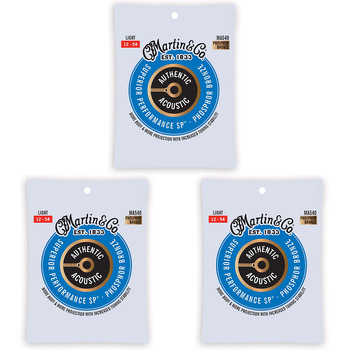 3PK Martin Guitar MA540 Authentic Instrument String 92/8 Phosphor Bronze Light