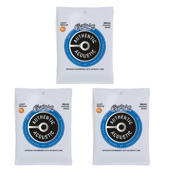 3PK Martin Guitar MA545 Authentic Acoustic Strings 92/8 Phosphor Bronze Bluegrass