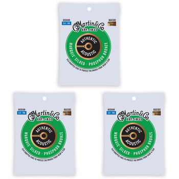 3PK Martin Guitar MA550S Authentic Silked String 92/8 Phosphor Bronze Medium