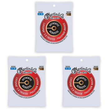 3PK Martin Guitar MA550T Authentic Treated String 92/8 Phosphor Bronze Medium
