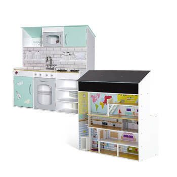 Plum Play Kids Peppermint Townhouse 2-in-1 Wooden Kitchen & Dolls House 3Y+
