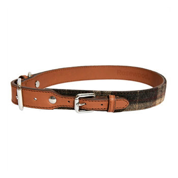 Rosewood Tweed Check Pet/Dog 66cm Neck Collar Leather Animal Choker XL Brown