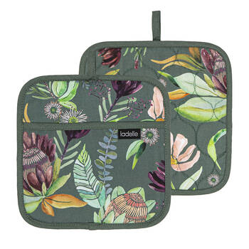 2pc Ladelle Leura Cotton Pot Holder Square Mitt 21x21cm