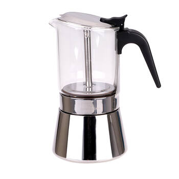 Casabarista Capri Glass Top Stainless Steel 3 Cups Espresso Coffee Maker Silver