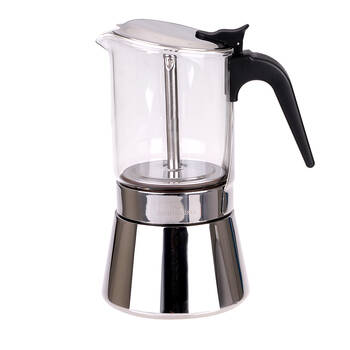 Casabarista Capri Glass Top Stainless Steel 6 Cups Espresso Coffee Maker Silver