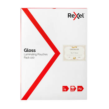 100pc Rexel A3 2x75-Micron Gloss Laminating Pouches