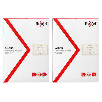 2x 100pc Rexel A3 2x75-Micron Gloss Laminating Pouches