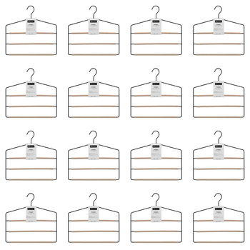 16PK Boxsweden Hangit Toska 3-Tier Metal/Wood Trouser Hanger 36x35cm - Black