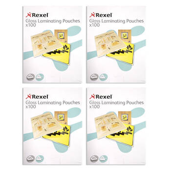 4x 100pc Rexel A5 75 Micron Gloss Laminating Pouches