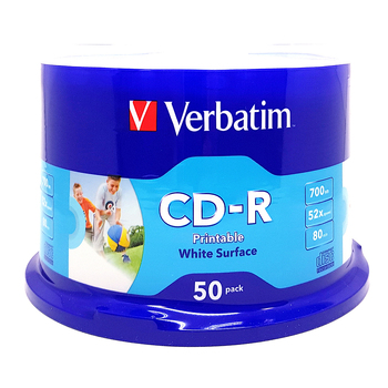50PK Verbatim CD-R 700MB/80min 52x White Inkjet Disc