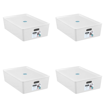 4PK Boxsweden Smooth Tidy Box w/ Lid 24L/54cm - Assorted