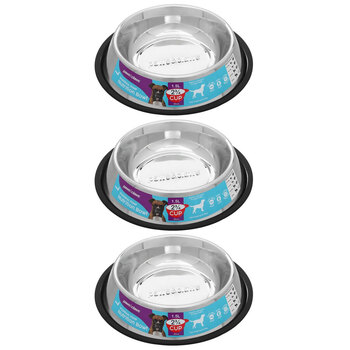3PK Paws & Claws Stainless Steel Pet Bowl Black Anti-Skid 1.5L