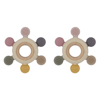 2PK Playground Multi-Surface Baby 11cm Silicone/Wood Teething Wheel 3m+ Rose