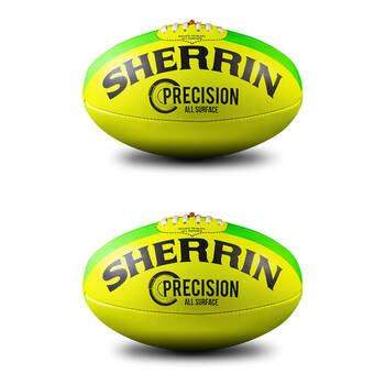 2PK Sherrin Precision Synthetic Rubber AFL Training Football Size 4 Fluro Yellow