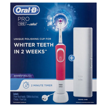 Oral B Electric Rechargeable Power Toothbrush Pro 100 3D White Polish 