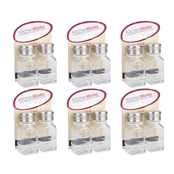 6PK Kitchenworks Square Glass Café Salt & Pepper Shakers Kitchen Accessories
