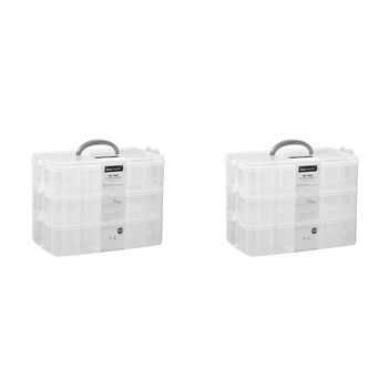 2PK Boxsweden Nic-Nac 3-Tier Box Large 30-Compartment Container 32.5x24cm Clear