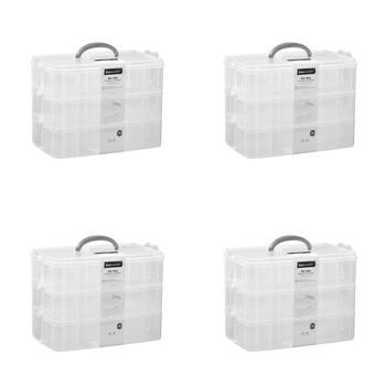 4PK Boxsweden Nic-Nac 3-Tier Box Large 30-Compartment Container 32.5x24cm Clear