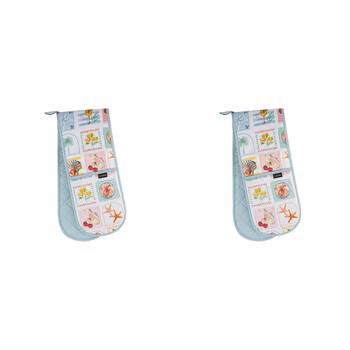 2x Ladelle Capri Double Cotton Oven Cooking Mitt Pot Holder Heat Resistant Glove