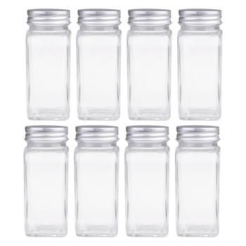 8PK Appetito Square Glass Spice Jar w/Metal Lid 115ml