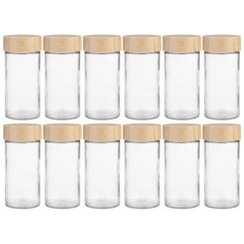 12PK Appetito 85ml Glass Spice Jar Round Container w/ Bamboo Lid