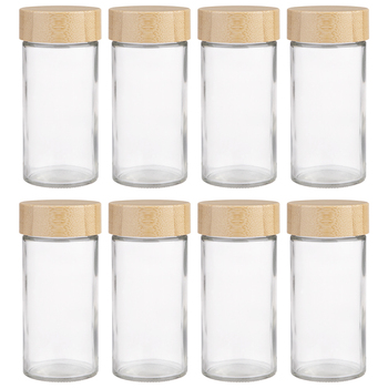 8PK Appetito 85ml Glass Spice Jar Round Container w/ Bamboo Lid