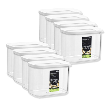 8PK Lemon & Lime 1L/14.5cm Fresh Seal Canister - White