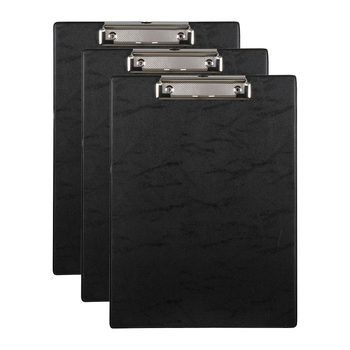 3PK Marbig A4 File Document PVC Clipboard w/ Clip - Black