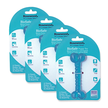 4PK Rosewood BioSafe Puppy Antimicrobial Bone Pet Dog Chew Dental Fetch Fun Toy Blue