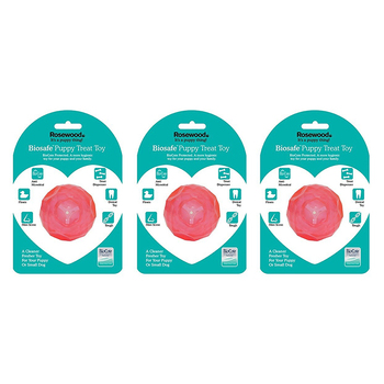 3PK Rosewood Biosafe Puppy Treat Ball Pet Dog Chew Dental Interactive Fun Toy Pink