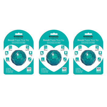 3PK Rosewood BioSafe Puppy Treat Ball Pet Dog Dental Chew Bite Fun Play Toy Blue