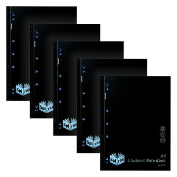 5pc Spirax P596 PP 5 Subject A4 Notebook 250-Pages Black