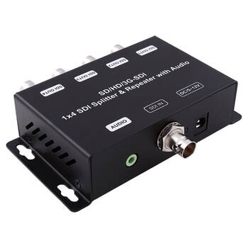 Doss 4-Way SDI Splitter & Repeater 1-IN 4-OUT w/ Audio Extraction Black