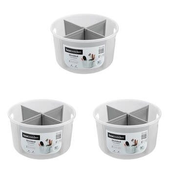 3PK Boxsweden Divided Turntable Easy Carry Storage Container 28.5x18.5cm Clear