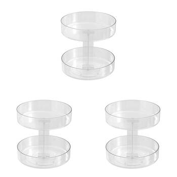 3PK Boxsweden Crystal Round Easy Access 2 Tier Turntable Storage 21x21x21.5cm