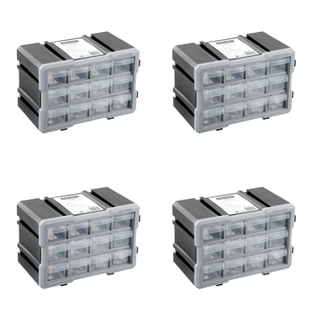 4PK Boxsweden Garaz 12-Drawer Storage Organiser 29.5x19.5cm - Grey