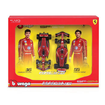 2pc Bburago 2024 Ferrari SF-24 Gift Pack Formula 1 Car Toy 1:43 Red