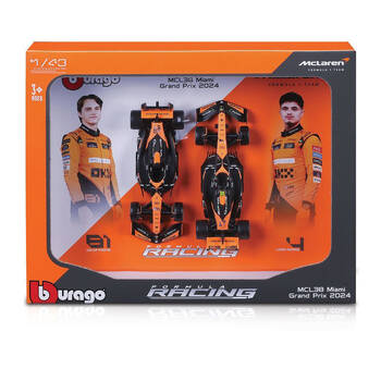 2pc Bburago 2024 McLaren MCL38 Gift Pack Formula 1 Car Toy 1:43 Orange
