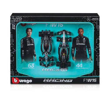 2pc Bburago 2024 Mercedes AMG W15 Gift Pack Formula 1 Car Toy 1:43