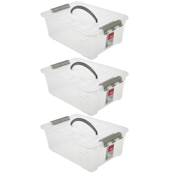 3PK Boxsweden 8L/36cm Carry Storage Box Container w/ Handle Transparent