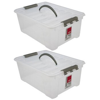 2PK Boxsweden 12L/40.5cm Carry Storage Box Container w/ Handle Transparent